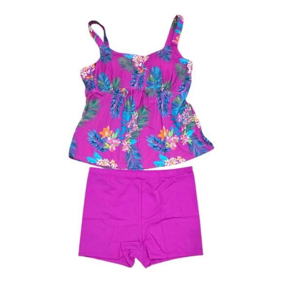 Kim Gravel x Swimsuit For All Pink Lightly Padded Scoop Neck Tankini & Shorts 16 - Picture 2 of 4